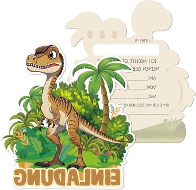Verjaardagsuitnodigingen voor Kinderen - 12 Stuks met Bruine Dinosaurus, Feestuitnodigingen voor Jongens en Meisjes, Creatieve en Kleurrijke Ontwerpen