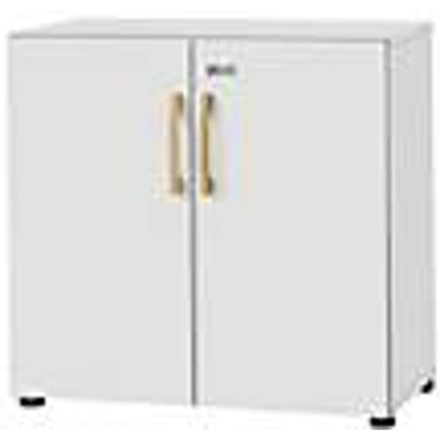 Kast Start Off Wood, van hout, 2 OH, afsluitbaar, onderstel met glijpootjes, B 800 x D 420 X H 744 mm, lichtgrijs