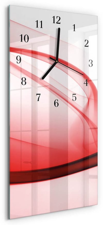 Tulup Wandklok - Abstracte lijnen Klok Glas Met Opdruk - 30x60 cm - Rood Moderne Wandklok Glas - Zwarte Handen - Rechthoekige Wandklok - Klok Glas Met Opdruk - Moderne Wandklok Glas