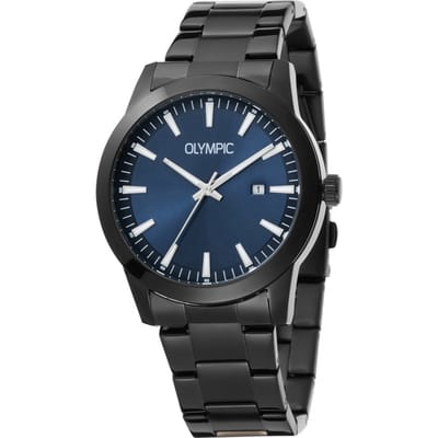 Olympic OL90HZZ001 Frank Heren Horloge - Mineraalglas - Staal - Zwart - 42 mm breed - Quartz - Vouw/Vlindersluiting - 5 ATM (douchen)