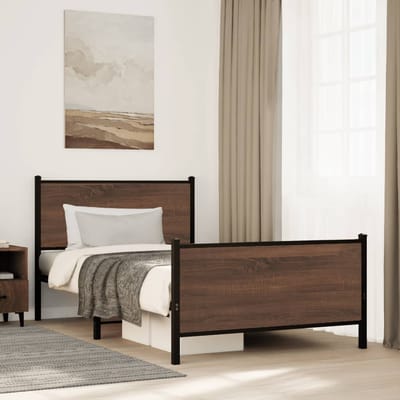 vidaXL - Bedframe - zonder - matras - metaal - bruin - eikenkleurig - 107x203 - cm