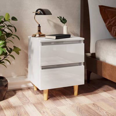 vidaXL - Nachtkastjes - 2 - st - met - houten - poten - 40x35x50 - cm - hoogglans - wit