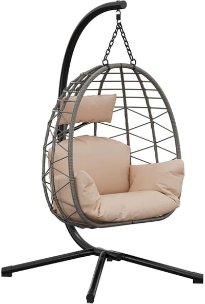Solayne Stoel - Fauteuil - Schommelstoel - Relaxfauteuil - Relaxstoel - Loungestoel - Ei stoel - Egg hangstoel -Rotan - Beige