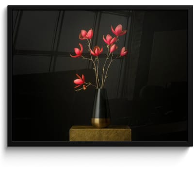 Poster in lijst - Fotolijst 70x50 cm - Posters - Rode - Bloemen - Vaas - Posterlijst zwart - Decoratie - Wanddecoratie woonkamer - Muurdecoratie slaapkamer