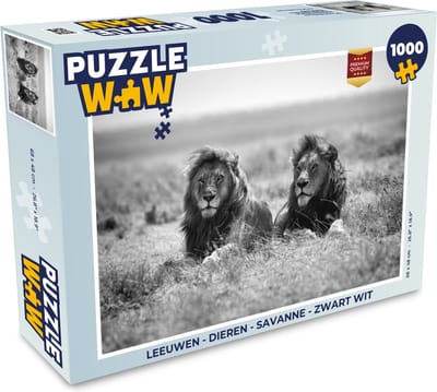 Puzzel Leeuwen - Dieren - Savanne - Zwart wit - Legpuzzel - Puzzel 1000 stukjes volwassenen