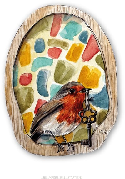 Nieuwe woning! (of bedrijfspand) wenskaart 9,5x12,5cm, illustratie van aquarel en fineliner