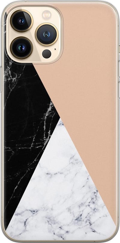 Leuke Telefoonhoesjes - Hoesje geschikt voor iPhone 13 Pro Max - Marmer zwart bruin - Soft case - TPU - Marmer - Bruin
