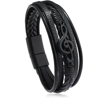 Bracelet Homme Bracelets Pour Hommes Nouveau Rétro Créatif Symbole Musical Simple Cuir Multicouche Bracelets Boucle Magnétique Bijoux