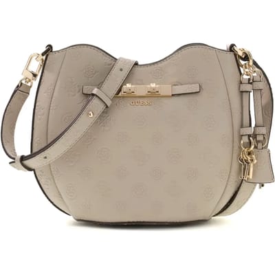 GUESS schoudertas handtas Carmella Crossbody Bucket Bag Bone Logo beige