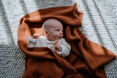 Wiegdeken - Omslagdeken - Babydeken - Lente en zomerdeken - 100% katoen - Pure Baby Love - 80x100cm – terra