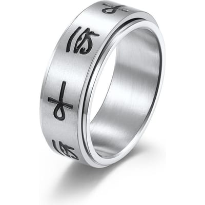Kruis Horus Oog Roestvrij Staal Draaibare Ring Verlicht Angst en Vermindert Stress Handgemaakt 10# white