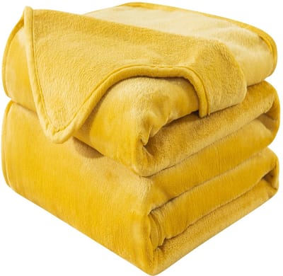 Plaid Dikke Fleece Deken 230x270 cm geel Zacht en Warm Dubbele Beddeken en Flanellen Sofa Throw Dubbelzijdig Omkeerbaar