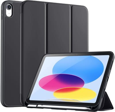 CaseMania Bookcase hoesje geschikt voor iPad 11 (A16)/iPad 10.9 (2022) - Effen Zwart - Kunstleer