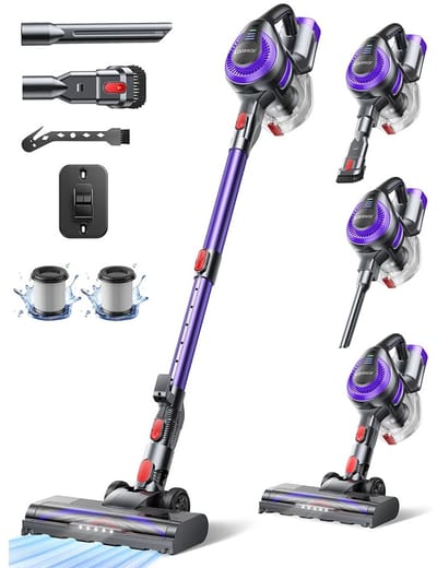 Velori Draadloze Stofzuiger - Steelstofzuiger - Handstofzuiger - Zakloze Accustofzuiger - 38.000 Pa Zuigkracht - HEPA Filter - 0,8L Stofreservoir - 24V Li-ion - 45 Min Accuduur