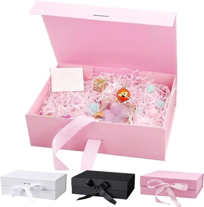 Cadeaubox 21x17x7cm met Strik, Luxe Verpakkingsdoos voor Feestjes, Trouwen en Verjaardagen, Magnetische Vouwdoos met Deksel