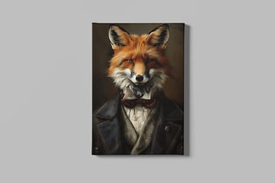 Canvas Schilderij – Stijlvolle Vos in Kostuum – Dierenportret voor Woonkamer – 60x40 cm