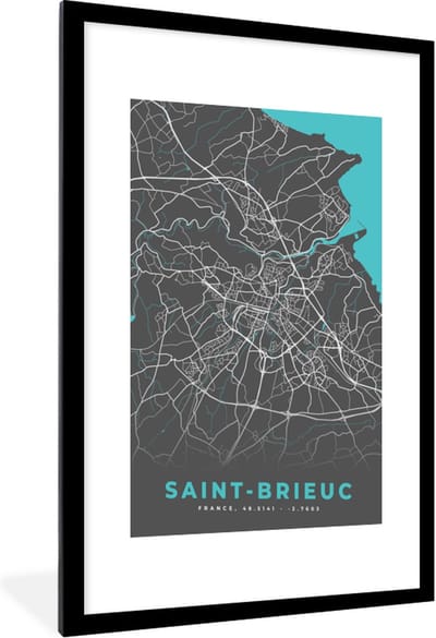 Fotolijst incl. Poster - Saint-Brieuc - Stadskaart - Plattegrond - Kaart - Frankrijk - 60x90 cm - Posterlijst