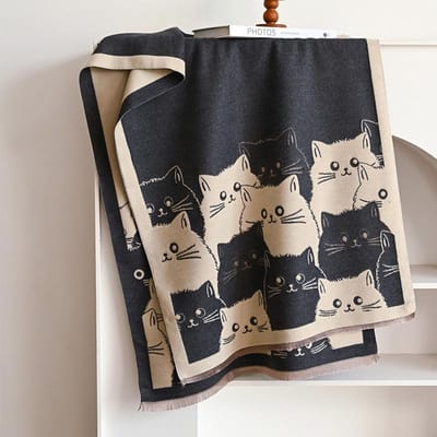 Mode Schattige Kat Dames Jacquard Pashmina Kasjmier Sjaal Winter Dikke Warmte Sjaal Koudebestendige Winddichte Deken Sjaal gray
