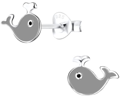 Joy|S - Zilveren walvis oorbellen - grijze vis oorknoppen - 11 x 8 mm