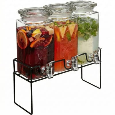 Vessia Drank dispensers set van 3x stuks - op metalen standaard - 1,5 liter per karaf - met kraantje