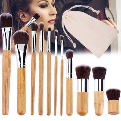 Make-upkwast Natuurlijk Bamboe Make-up Kwastenset Zachte Poeder Crème Cosmetische Kwasten Kit beige