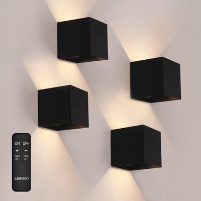 Ledvion - 4x Oplaadbare USB Wandlamp Zwart - Bewegingssensor - 2700K - 150 Lumen - IP44 - Aluminium - 1300mAh