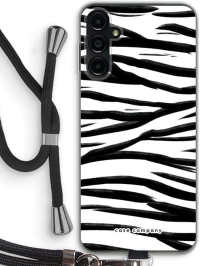 Case Company® - Hoesje met koord geschikt voor Samsung Galaxy A14 hoesje met Koord - Zebra pattern - Telefoonhoesje met Zwart Koord - Bescherming aan alle Kanten en Over de Schermrand