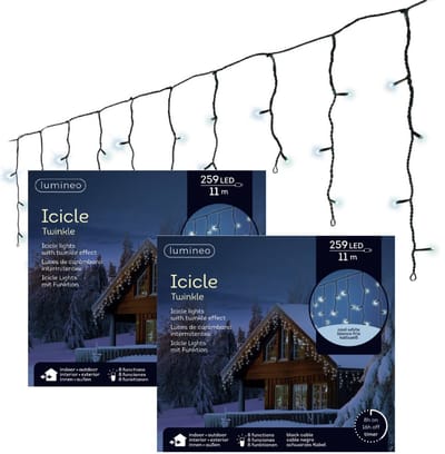 Lumineo Kerstverlichting - 2x - IJspegel - helder wit - 1100 cm - 259 led lampjes - ijspegelverlichting - lichtsnoer - kerstlampjes