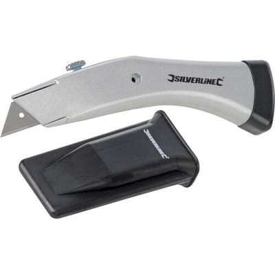 Silverline Gevormd intrekbaar mes - Heavy-Duty - Ergonomische grip - 180 mm - Inclusief riemclip en opberghuls
