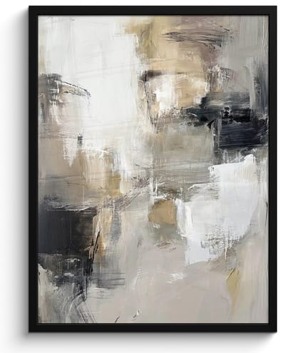 Poster in lijst - Fotolijst 60x80 cm - Posters - Kleurenpalet - Penseelstreken - Beige - Nevelig - Posterlijst zwart - Decoratie - Wanddecoratie woonkamer - Muurdecoratie slaapkamer