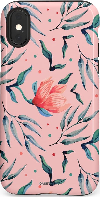 Casetastic hoesje geschikt voor Apple iPhone X / Apple iPhone XS - Dubbellaagse bescherming - Roze Bloemen en Takken - Fashion Case - Lichtroze Zilver Perzik