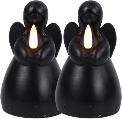 Countryfield LED kaars engel - 2x - zwart - H14,5 cm - wax kaars op batterijen - kaarsen - kerst thema - kerstkaarsen