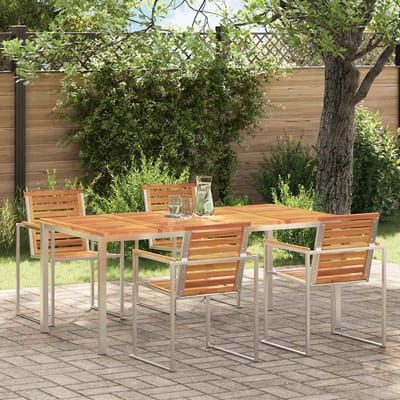 vidaXL Eettafel 180x90x75 cm Massief Acacia Hout en Roestvrijstaal