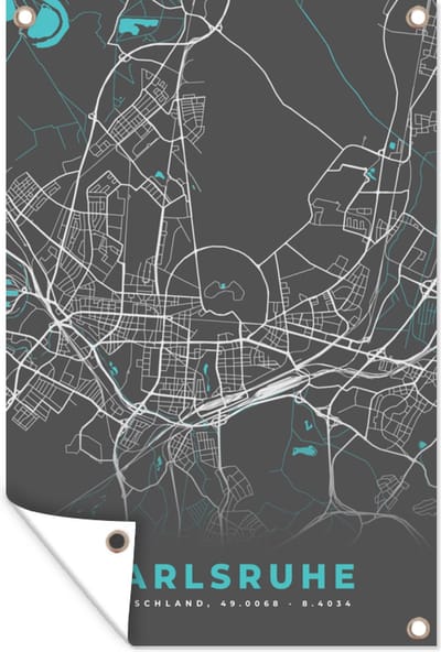 Muurdecoratie Duitsland – Blauw – Karlsruhe – Stadskaart – Kaart – Plattegrond - 120x180 cm - Tuinposter - Tuindoek