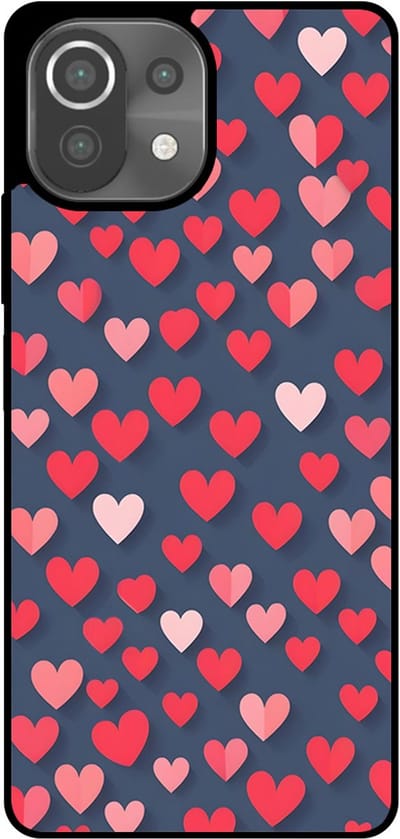 Smartphonica Telefoonhoesje Geschikt voor Xiaomi 11 Lite met Roze en Rode Hartjes Opdruk - TPU Backcover Case With Rosé and Red Heart Design geschikt voor Xiaomi 11 Lite