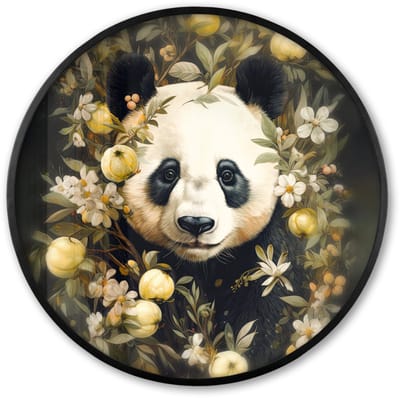 Poster in lijst Rond - Fotolijst 60x60 cm - Posters - Panda - Pandabeer - Wilde dieren - Natuur - Bloemen - Ronde posterlijst zwart - Decoratie - Wanddecoratie woonkamer - Muurdecoratie slaapkamer