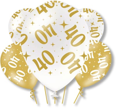 BTH – 40 Jaar Latex Ballonnen – 6 stuks – Wit-Goud – Verjaardag Versiering – 40 Jaar Decoratie – Helium – 30cm