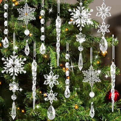 Kerstboomversiering, 18 stuks, acryl sneeuwvlokken, hanger, kerstdecoratie-doorzichtig