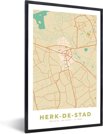 Fotolijst incl. Poster - Plattegrond - Stadskaart - Herk-de-Stad - België - Kaart - 40x60 cm - Posterlijst