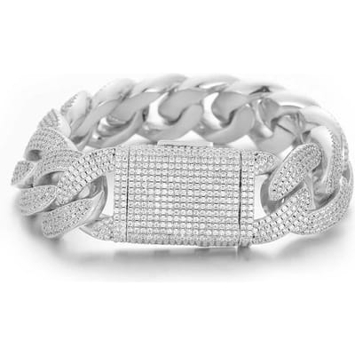 4 Rijen Cubaanse Schakel Armband Voor Mannen Vrouwen / Vergulde Armbanden Iced Out Miami Armband Hip Hop Sieraden Jongen Meisje Cadeau 8 inch(20.32cm) white