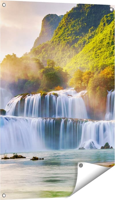 Gards Tuinposter Watervallen tussen de Bomen - 60x90 cm - Tuindoek - Tuindecoratie - Wanddecoratie buiten - Tuinschilderij