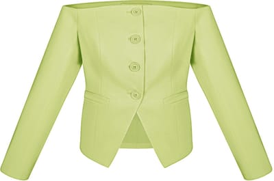 Gimme - Off-Shoulder Blazer Top – Asymmetrische Top met Kraag – Eigentijds Geweven Shirt met een Gedurfde Twist - Groen - Maat S