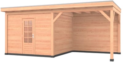 Douglas overkapping, 600 x 300, met schuur en achterwand, Westwood Comfort Plus