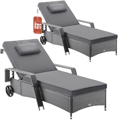 Casaria Ligbed - Set van 2 Kunststof 193x90x43cm - Grijs/Antraciet