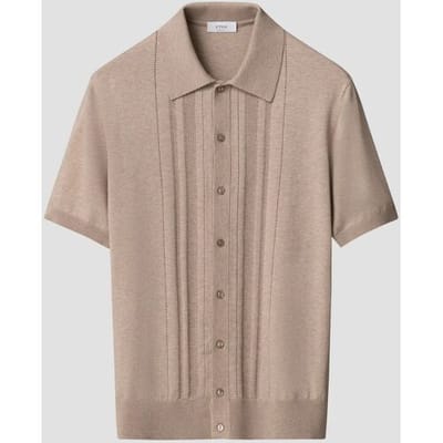 Eton Polo Organic Cotton Luxury Striped Texture Beige / male