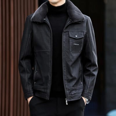 Doudoune en cuir véritable pour homme, veste épaisse à revers court, veste en cuir de mouton d'âge moyen 4XL