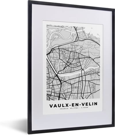Fotolijst incl. Poster - Vaulx-en-Velin – Plattegrond - Frankrijk – Kaart – Stadskaart - 30x40 cm - Posterlijst