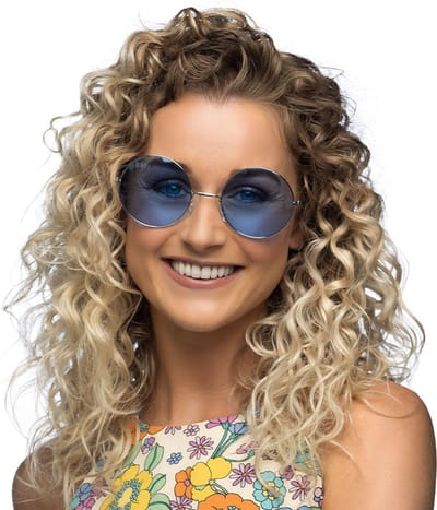 Boland - Partybril Hippie XL blauw Blauw - Volwassenen - 60's & 70's - Hippies & Flower Power - Festival - Carnaval - Themafeest