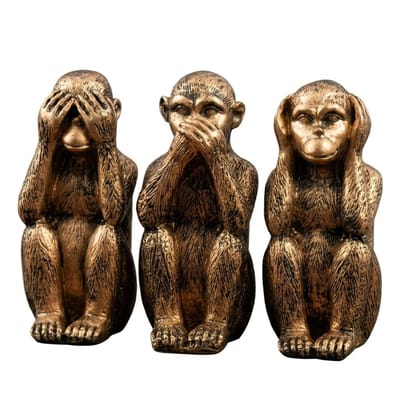 Bronskleurig apen beeld set van 3 decoratief beeldje horen zien zwijgen dieren figuren ornament voor woonkamer bureau en boekenplank