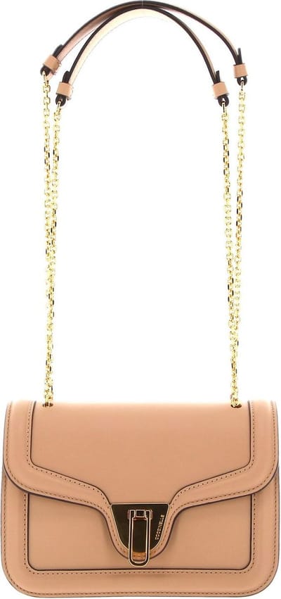 COCCINELLE Leren Schoudertas Marvin Twist Handbag Smooth Calf Leather Toasted Beige